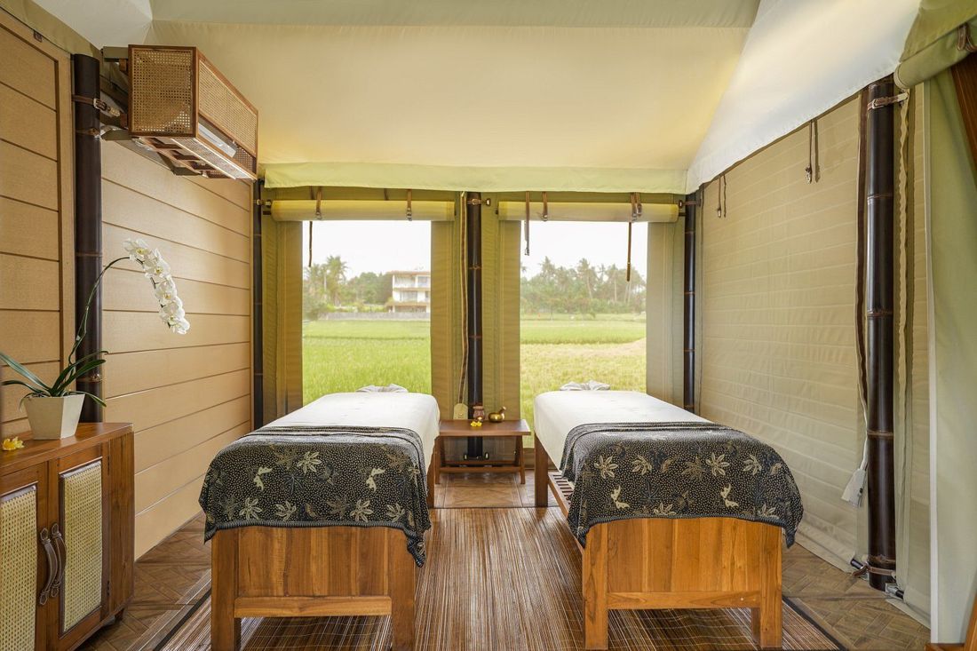 Couples massage room overlooking the rice fields